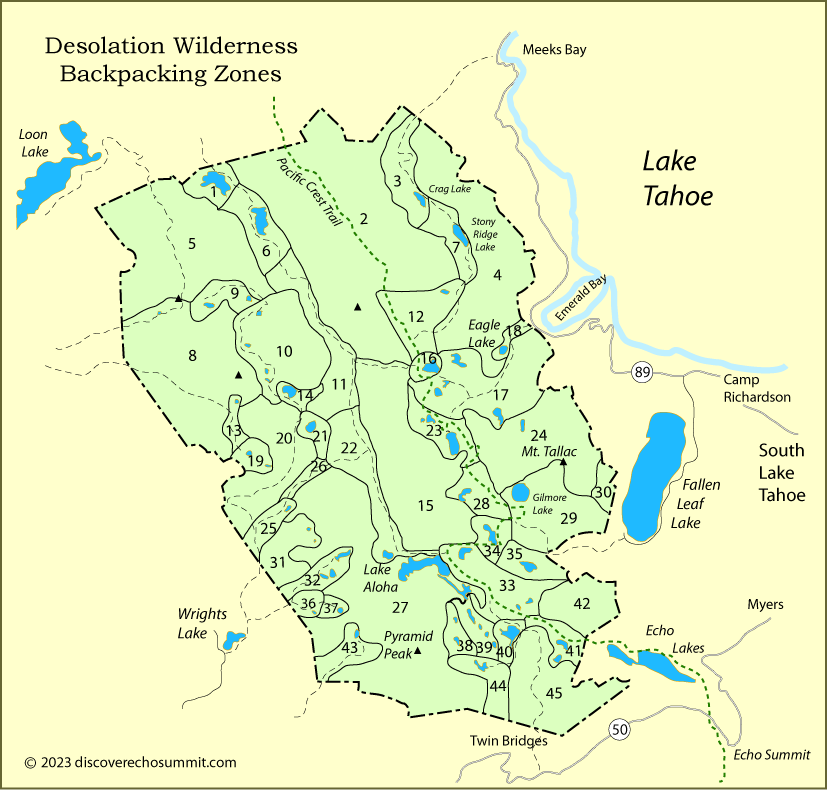 map of Desolation Wilderness zones, California