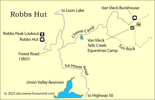 map of Robbs Hut, Van Vleck Bunkhouse, El Dorado National Forest, CA